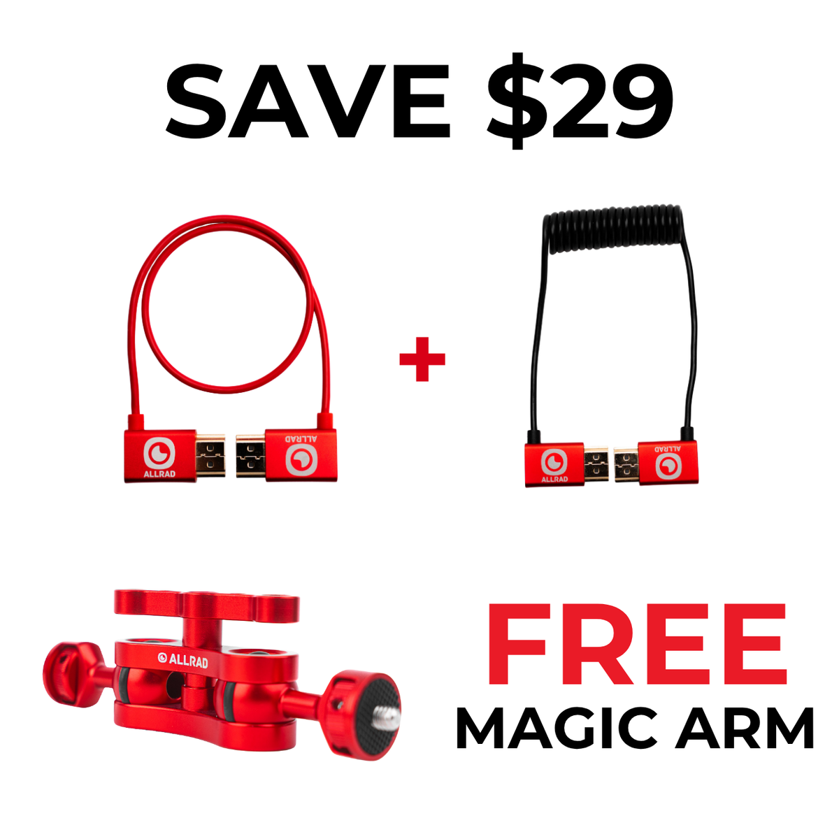 RAD-KIT — 2 HDMI cables + FREE Magic Arm, white background