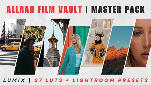 ALLRAD Photo LUTs Pack and Lightroom Presets master pack, featuring colorful LUTs and presets for photo editing and color grading.