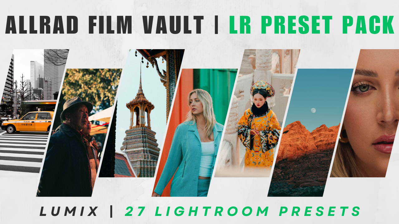 ALLRAD Lightroom Presets LUTs shown on screen, showcasing various color grading options for photo editing.